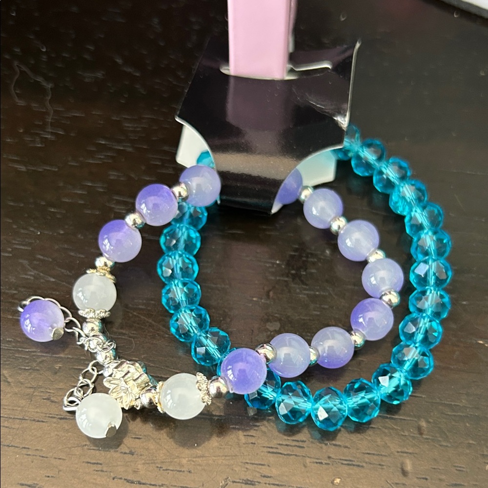 Lavender and Teal Beaded Women's Bracelet Set